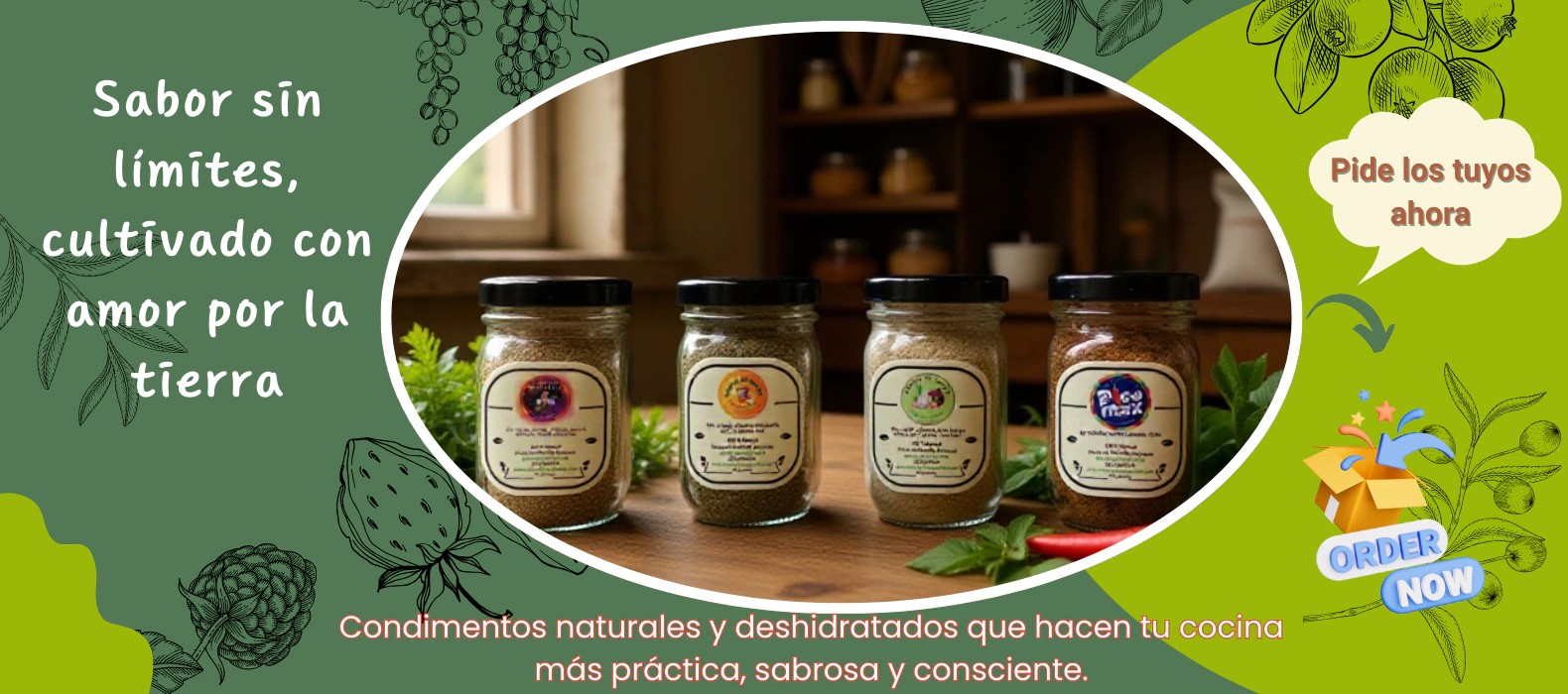 Frascos de sazonadores naturales Sazonadores Pancha, stack comercial completo